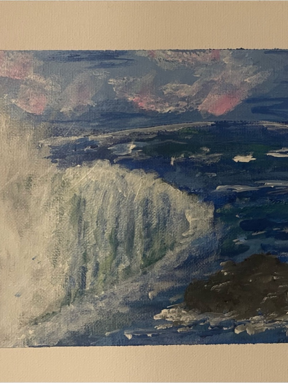 Waterfall Painting in Blue and White